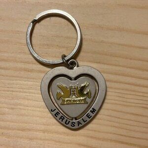 Jerusalem Shalom Heart Keychain With Doves Design Silver & Gold Tones